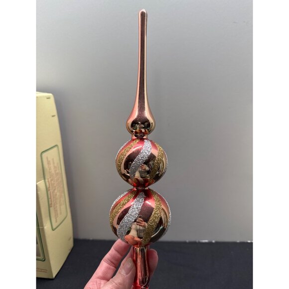 Hand Decorated FADED European Glass Christmas Tree Top Ornament Red & Gold Glitt - Picture 8 of 11